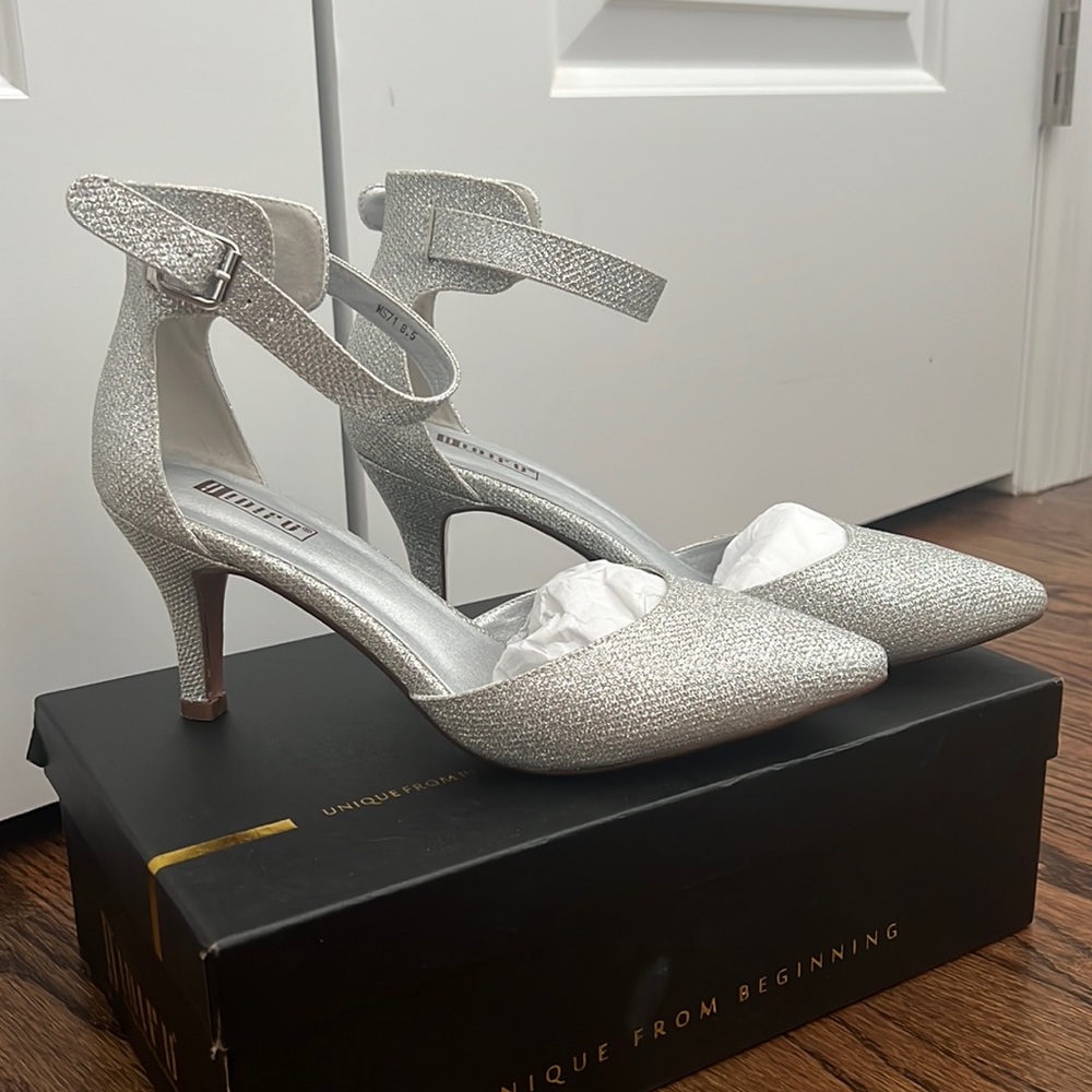 Silver glitter evening shoes